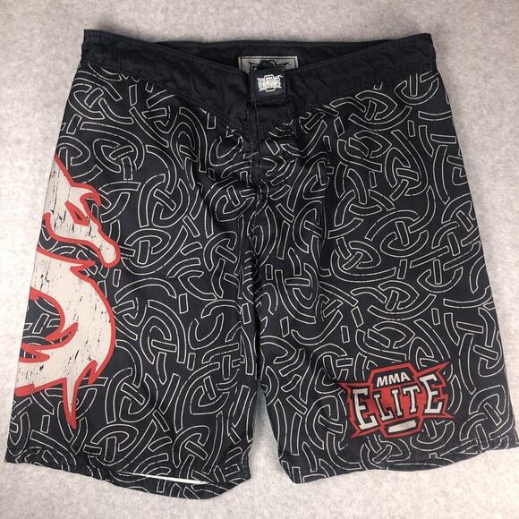 MMA Elite Shorts Mens XL Gray Black Board Skull Wings UFC Boxing Muay Thai Adult - Picture 1 of 12